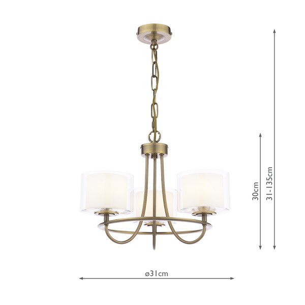 (image for) Laura Ashley Southwell 3 Light Armed Pendant Antique Brass and Opal Glass